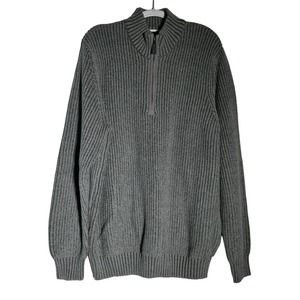 G. H. Bass Sweater Pullover Men's Size XL 1/3 Zip Gray Black Thick Heavy Knit